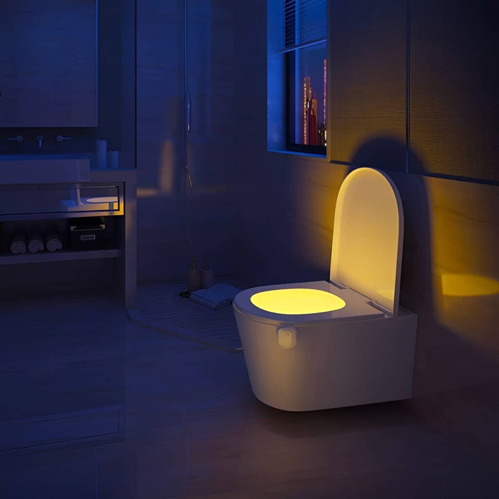 Toilet Night Light, Motion Sensor Activated LED Lamp, Fun 8 Colors Changing  Bathroom Nightlight Add on Toilet Bowl Seat, LED Toilet Lamp,Perfect